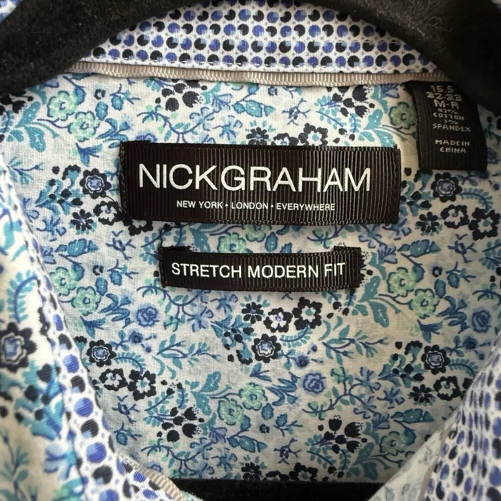 Nick Graham Everywhere Men's Stretch Modern Fit Floral Button Up Shirt Size M